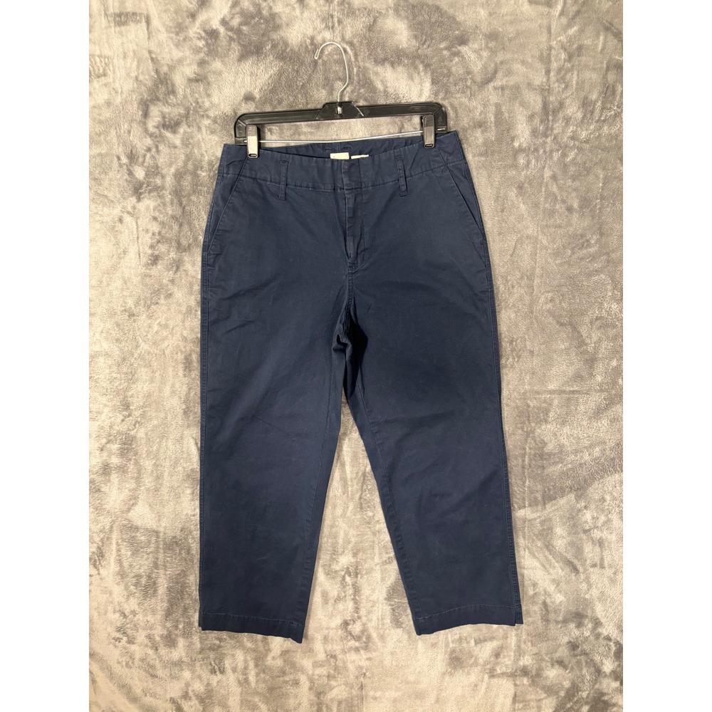 Navy Blue Cropped Chino Pants Straight Leg Cotton Blend Trousers